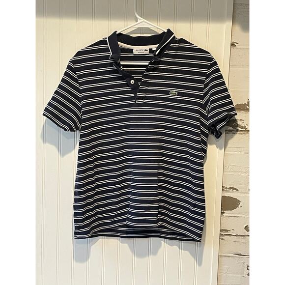 Lacoste Men's striped polo shirt regular fit navy size Large - Picture 1 of 4